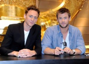Tom Hiddleston with Chris Hemsworth