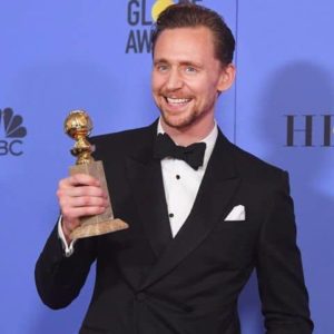 Tom Hiddleston with his Golden Globe Award