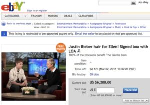 Justin Bieber Hair Sale on Ebay