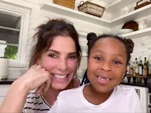 Sandra Bullock with her daughter