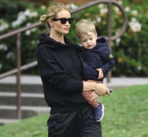 Rosie Huntington-Whiteley with her son